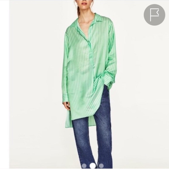 ZARA green striped oversized shirt/dress,XS!NWT - Picture 4 of 9